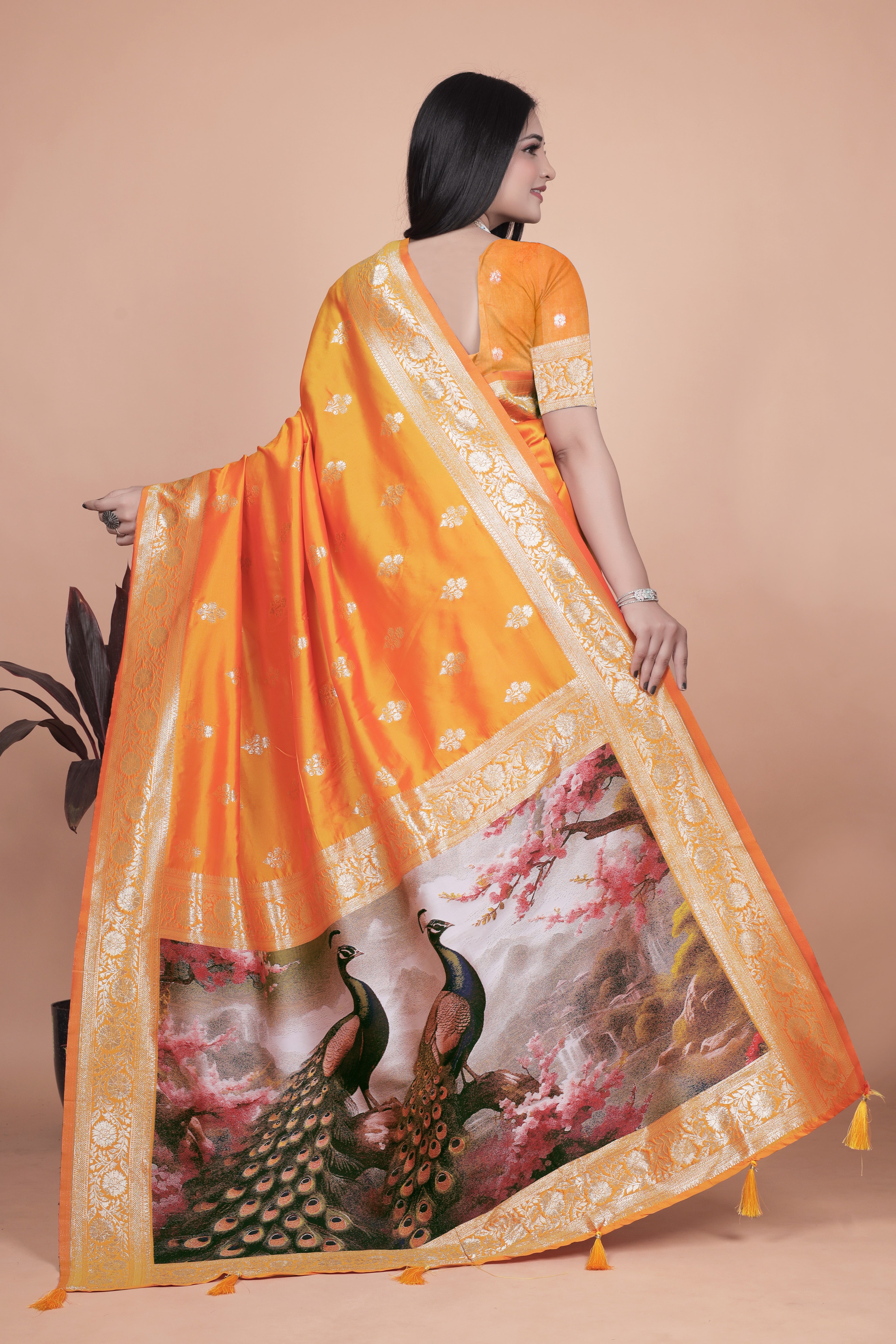 Royal Purple Banarasi Silk Saree with Peacock Pallu Design